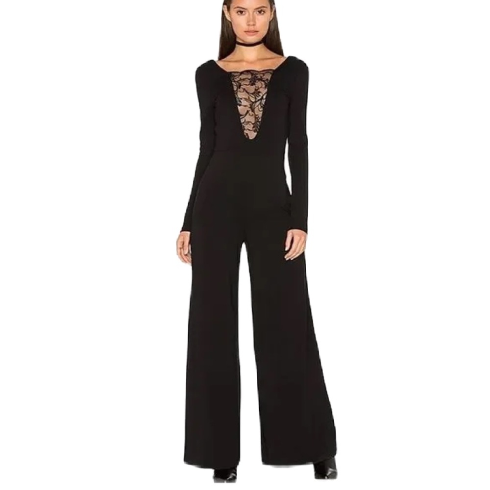Nightcap x Revolve • Black Long Sleeve Wide Leg Lace Inset Jumpsuit Size XS
